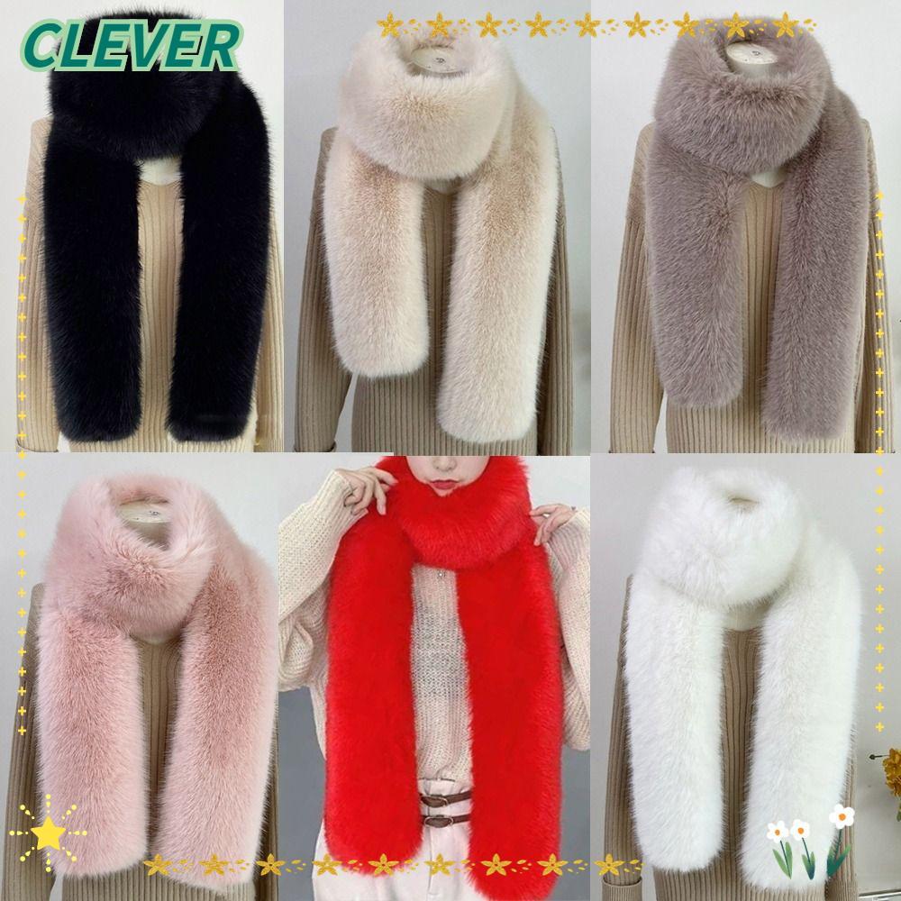 CLEVER ผ้าพันคอขนสัตว์เทียมยาว 180 ซม. นุ่มฟู 6 สี แบบวินเทจ สำหรับสุภาพสตรี