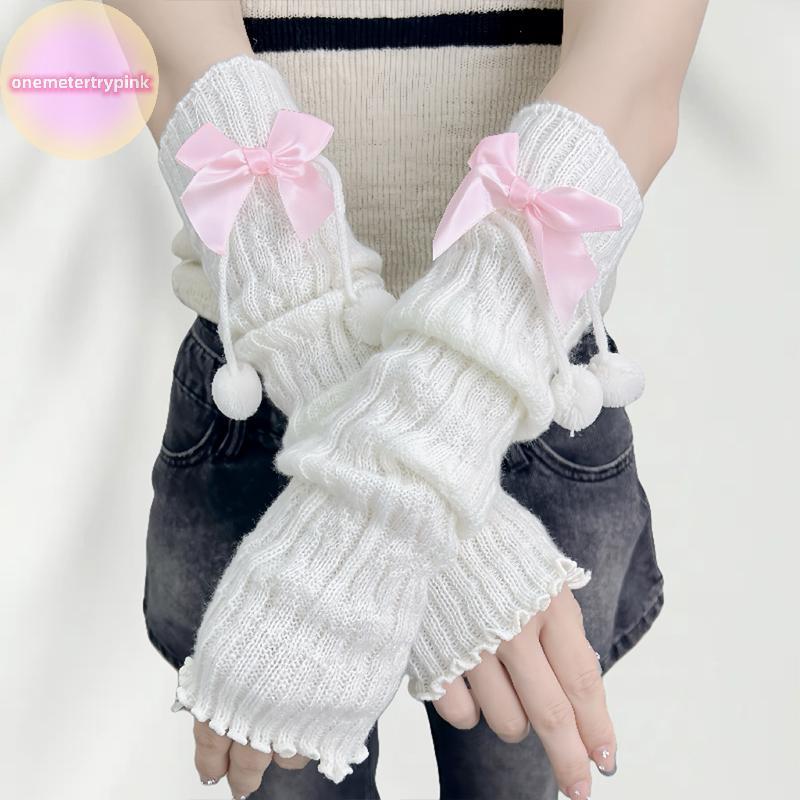 ONEPINK ถุงมือไร้นิ้วสำหรับเด็กหญิง สไตล์ถักสีแดง ของขวัญที่อบอุ่นสำหรับเทศกาลและหน้าหนาว