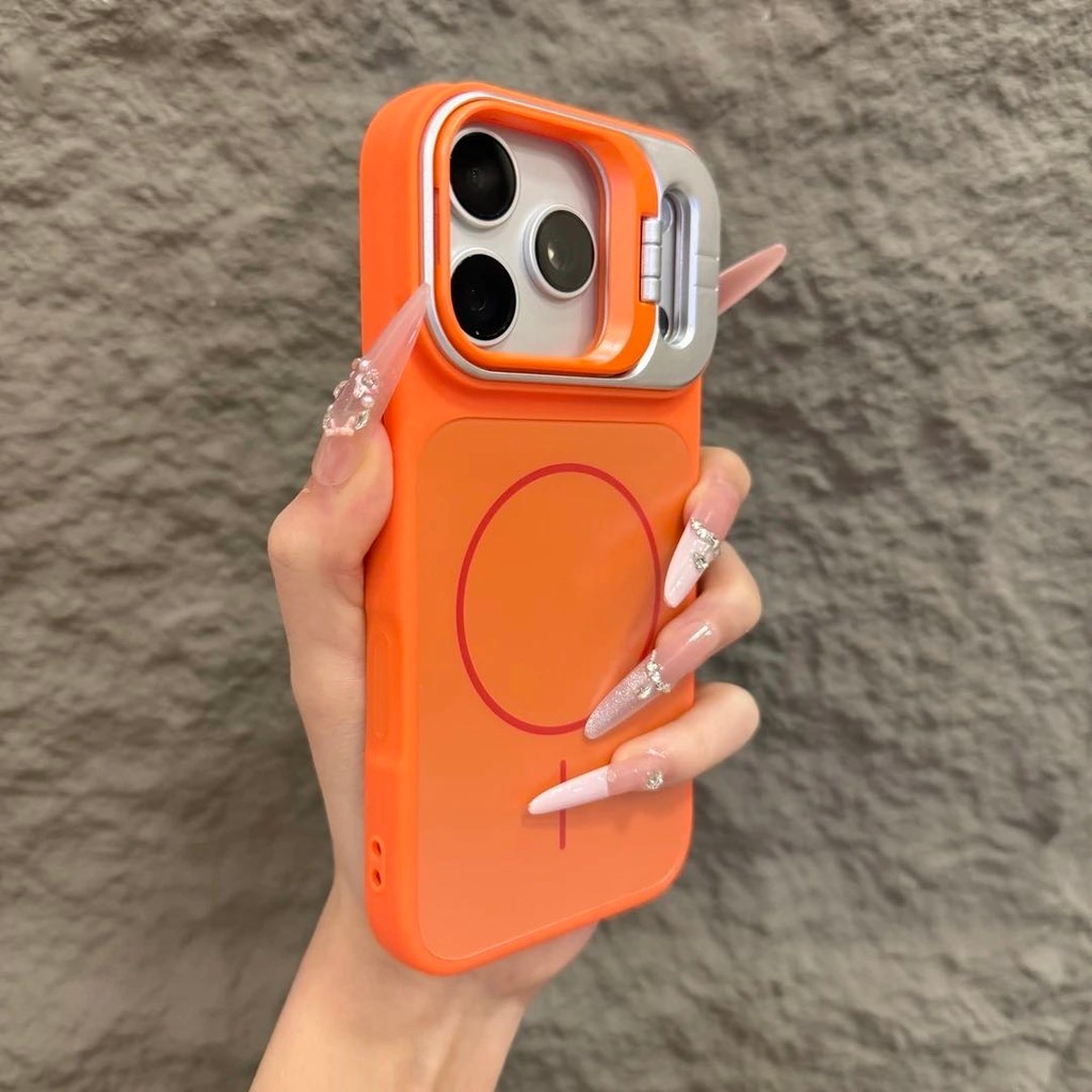 หรูหราใหม่แม่เหล็กเลนส์กรอบและยืนสําหรับ iPhone 11/12/13/14/15/16/17 Pro Max | แมท ฟินิช กันกล้องกันกระแทก & ฝาหลังแบบแข็ง