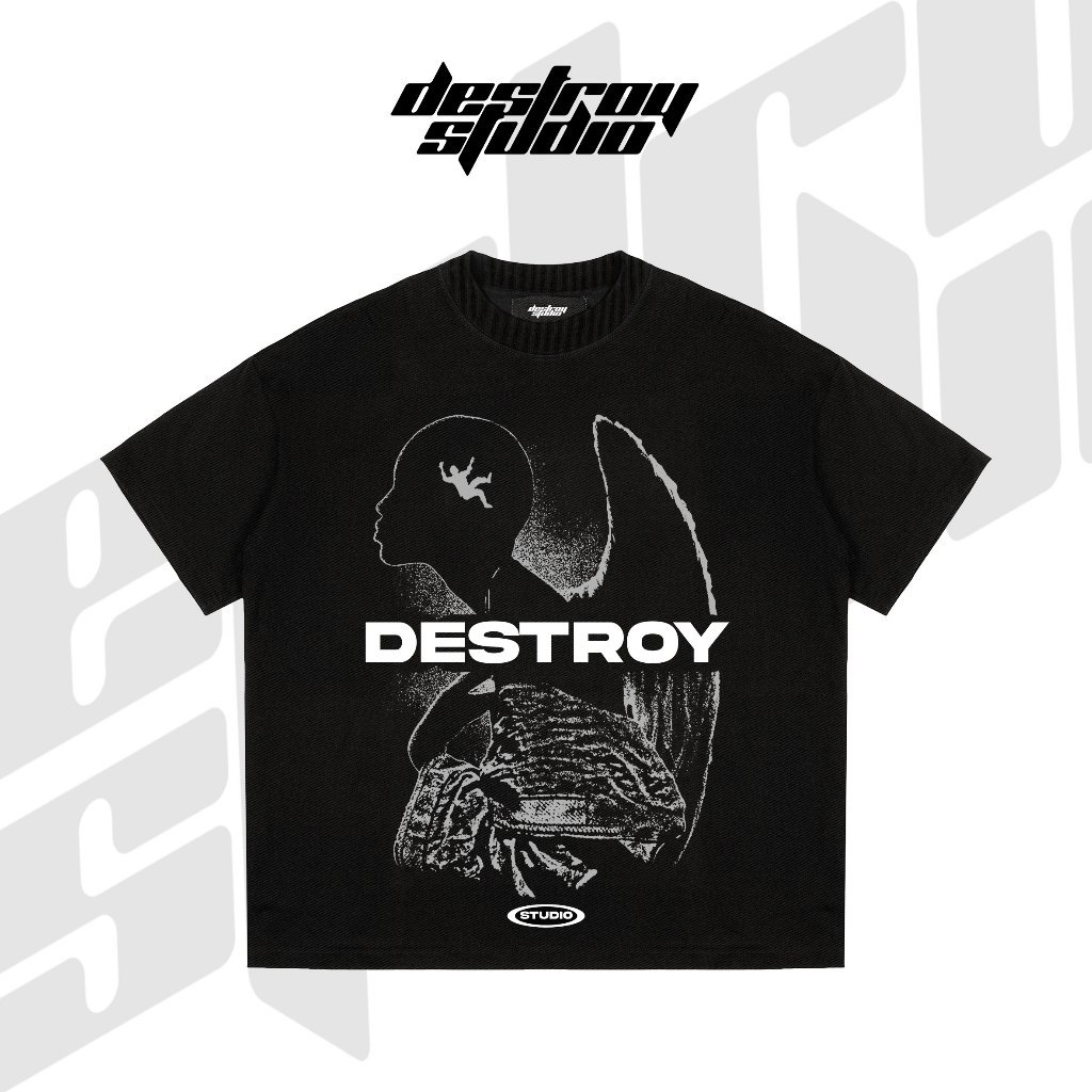 เสื้อยืดแบรนด์ท้องถิ่น DESTROY STUDIO Sense - เสื้อยืด Boxy หลวม Unisex 250Gsm Cotton