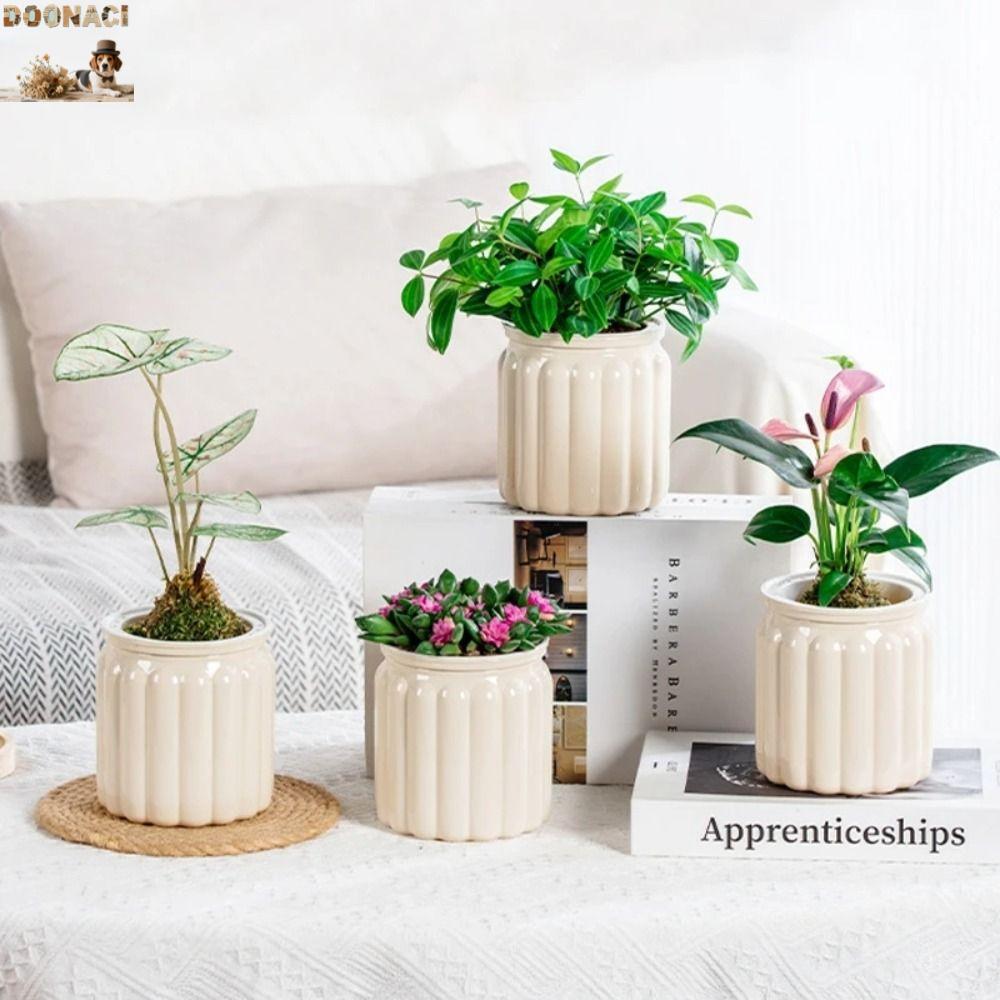DOONACI กระถางดอกไม้, รดน้ําด้วยตนเองที่ถอดออกได้กระถางต้นไม้ Hydroponic, พลาสติก Mini Succulent Planter แจกันตั้งโต๊ะ