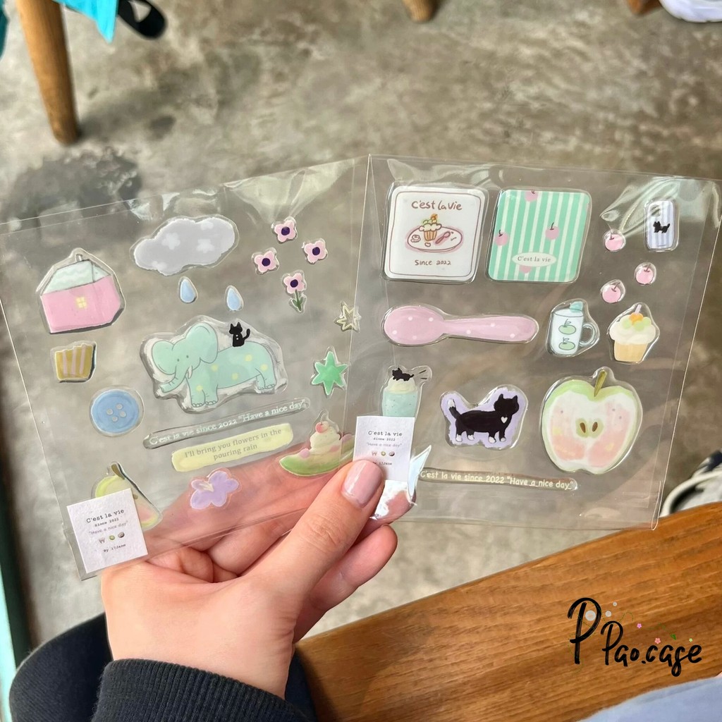 การ์ตูนเยลลี่สีลูกแมวดำกาแฟ สติกเกอร์ DIY โปร่งใส สร้างสรรค์ภาพประกอบหมีเนย สติ๊กเกอร์เรซินสีครีม สติกเกอร์เคส DIYน่ารัก