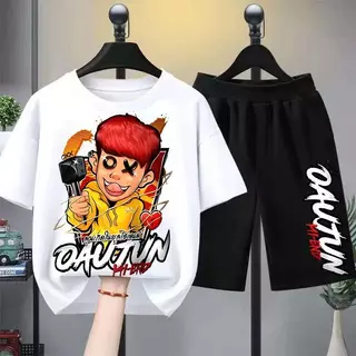 【จัดส่งไทย】2ชิ้น ชุดเด็ก OXX By OAUJUN แพ็คคู่ เสื้อยืดกางเกง คอตตอน สไตล์คาร์ตูน สำหรับเด็กผู้ชาย คุณภาพดี สบาย