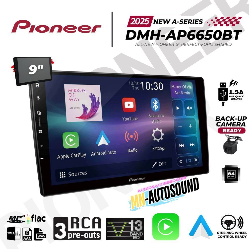 BY MN Pioneer DMH-AP6650BT – หน้าจอ 9″ WSVGA พร้อม Capacitive Touch รองรับ Apple CarPlay และ Android