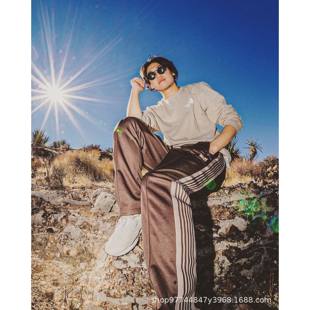 Needles Street Retro Webbing School Uniform Pants Unisex Straight Solid Color Casual Long Pants