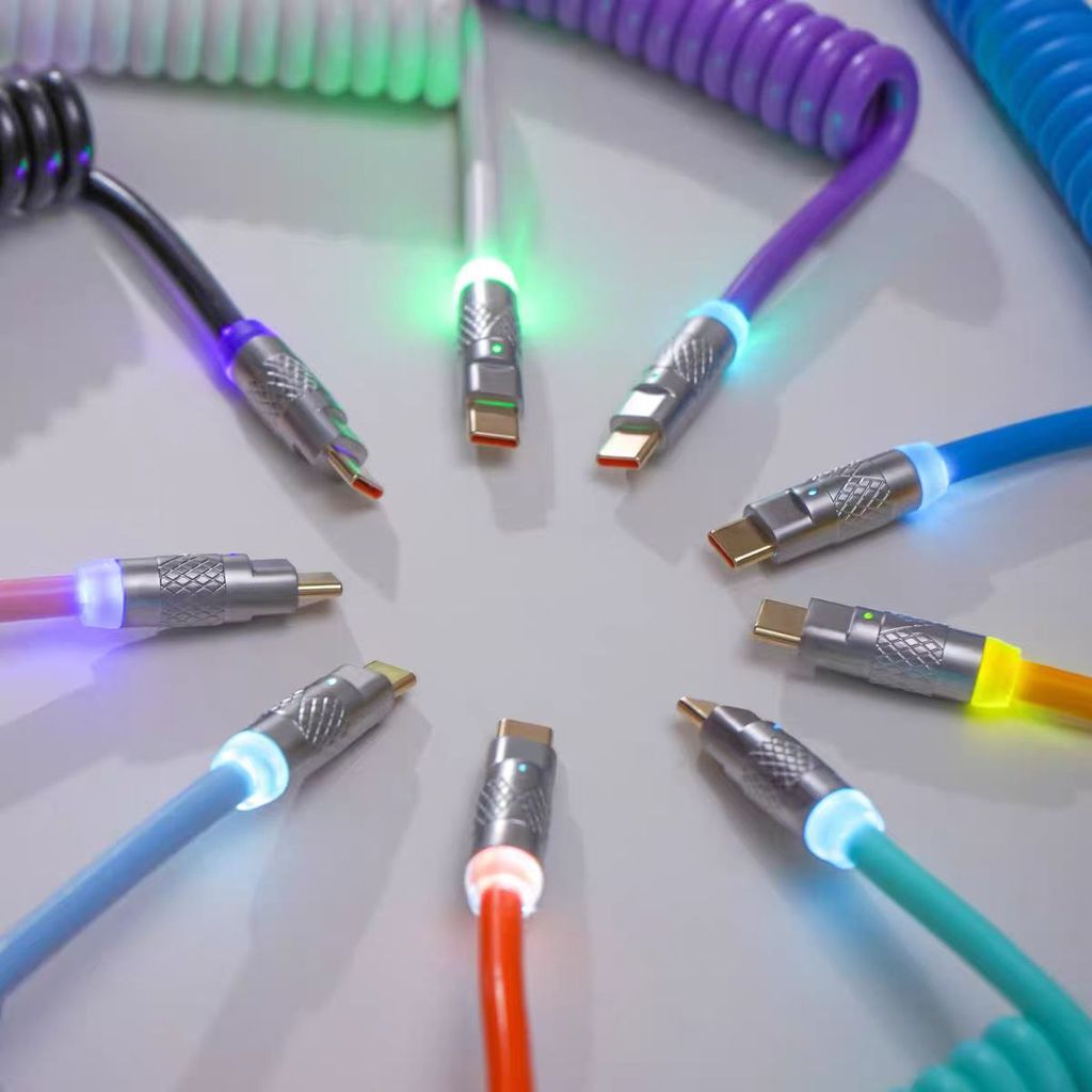สายคีย์บอร์ด PU Airline Fast Charge Data Cable Spring Cable Spiral Cable RGB Cable Customization