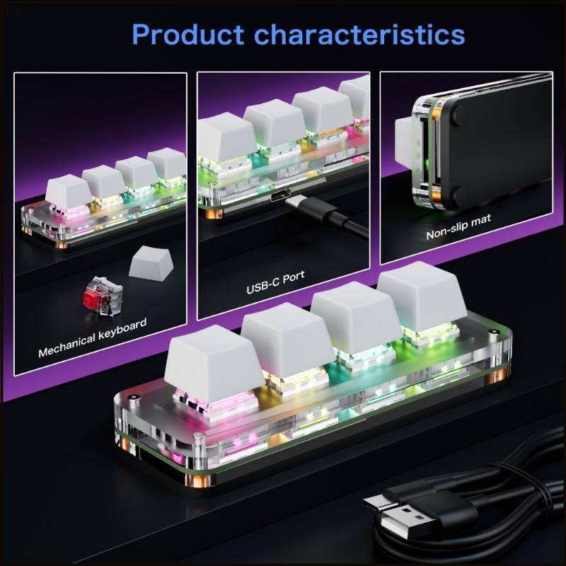 MOON 4 ปุ่ม Macro Pad คีย์บอร์ดขนาดเล็กแบบตั้งโปรแกรมได้สําหรับประสิทธิภาพในสํานักงานความสามารถกว้างและการออกแบบแบบพกพา