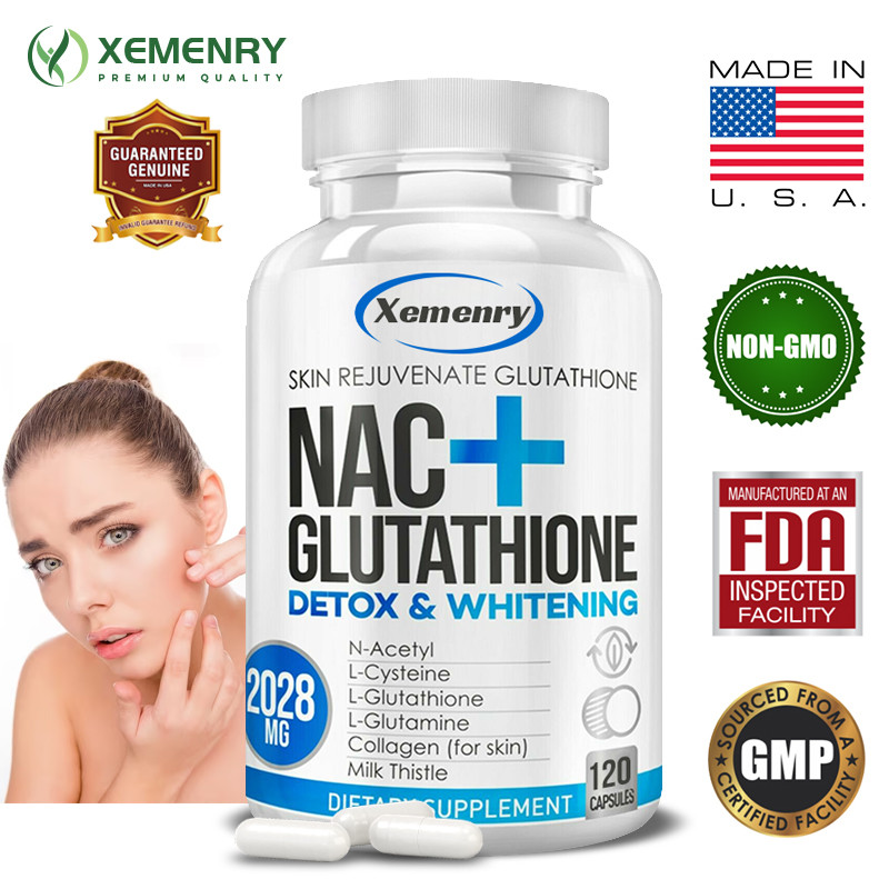 ผลิตภัณฑ์เสริมอาหาร XEMENRY NAC+ Glutathione, 2028MG, สารต้านอนุมูลอิสระ, ลดความเครียดจากออกซิด - 30/60/120 แคปซูล, Made in USA