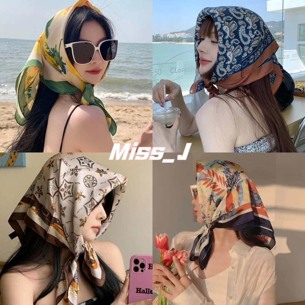 Miss_J พร้อมส่งจากกทม🎀ผ้าพันคอสี่เหลี่ยมแฟชั่นสำหรับผู้หญิง ยาว 70 ซม. (27.55 นิ้ว) อเนกประสงค์และสวมใส่สบาย