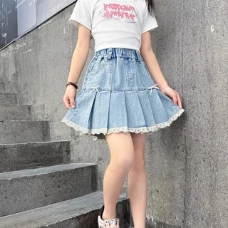 กระโปรงยีนส์เด็กผู้หญิง สไตล์เกาหลี กระโปรงสั้นยีนส์ แฟชั่นน่ารัก ผ้านุ่มเบาสวมใส่สบาย ใส่ไปโรงเรียนหรือเที่ยวเล่นได้ 💖