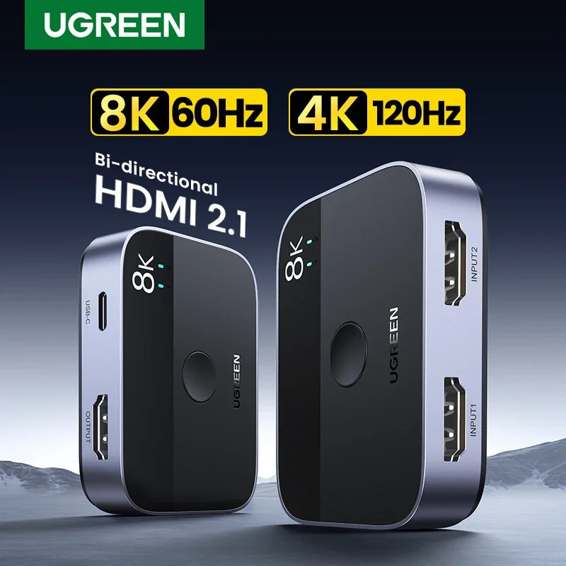 UGREEN HDMI Switcher 8K 60Hz 2 in 1 Out HDMI 2.1 ปุ่มคู่มือสําหรับ PS5 Xbox TV Xiaomi Monitor