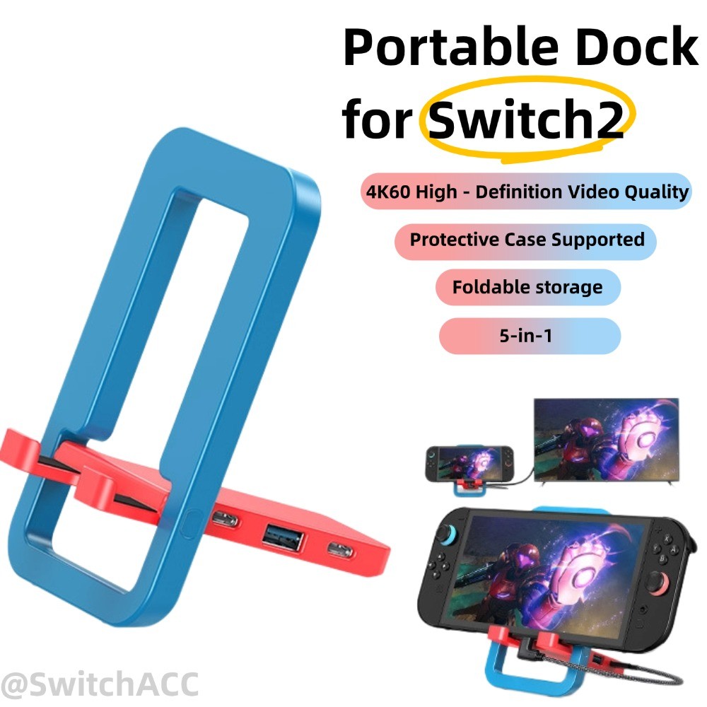 สวิทช์สถานีเชื่อมต่อแบบพกพา 5-in-1 USB ประเภท C ถึงอะแดปเตอร์ HDMI สําหรับ Nintendo SWITCH 2/ 1/ OLED 100W PD พอร์ตชาร์จสําหรับแล็ปท็อปแท็บเล็ตโทรศัพท์มือถือ SteamDeck