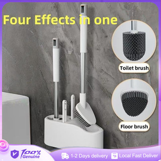 4 in 1 Angled Toilet Brush Set Slim Squeegee Drip Proof Base High Efficiency Cleaning Tool