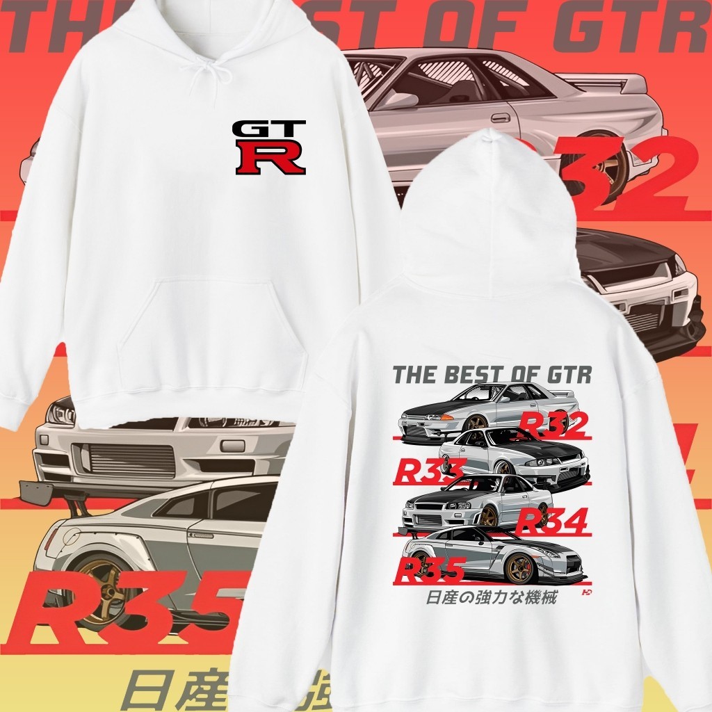 Nissan เสื้อฮู้ด GTR ลายรถ ผ้าฝ้าย สำหรับผู้ใหญ่ สไตล์ลำลอง ขนาด M-3XL รุ่น The Best of GTR Series R