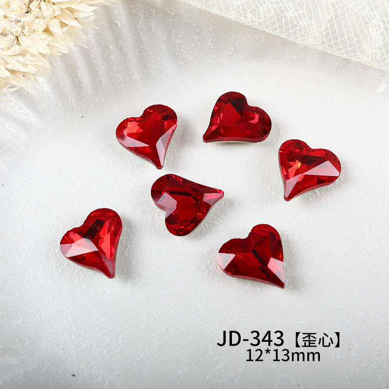 10ชิ้นแพ็คสไตล์ใหม่บิ๊กสีแดงชี้ด้านล่างเพชรหลวมอุปกรณ์แต่งเล็บรักคดเคี้ยวหัวใจยาวผสมเล็บสามมิติตกแต่ง - รูปที่ 6