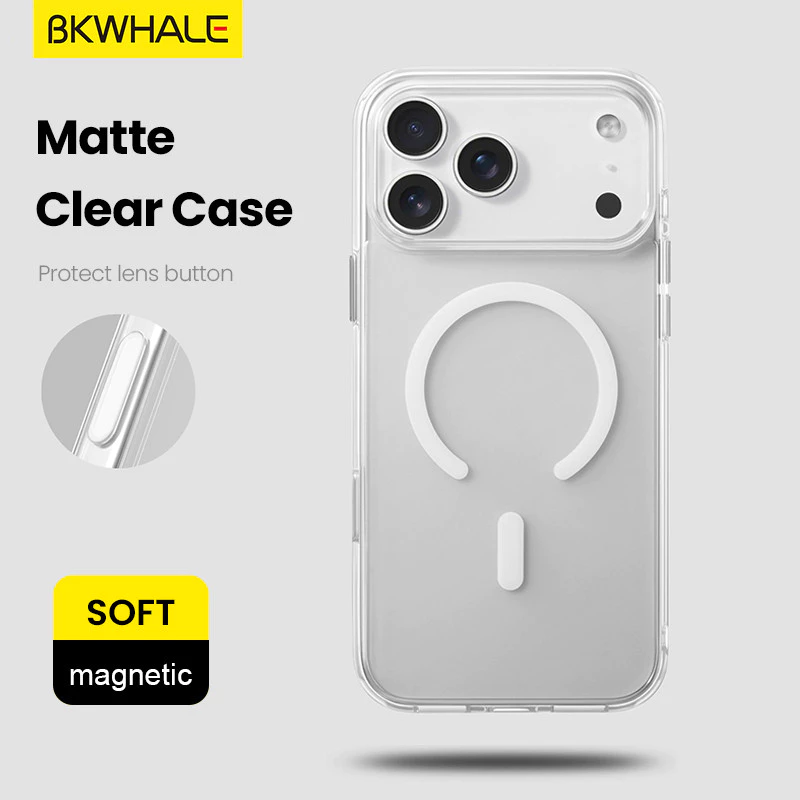 BKWHALE เคสแม่เหล็กใสด้านสําหรับ iPhone 17 16 15 14 13 Pro Max iPhone17 Air iP16 Plus เคสแข็งฝาหลังใส