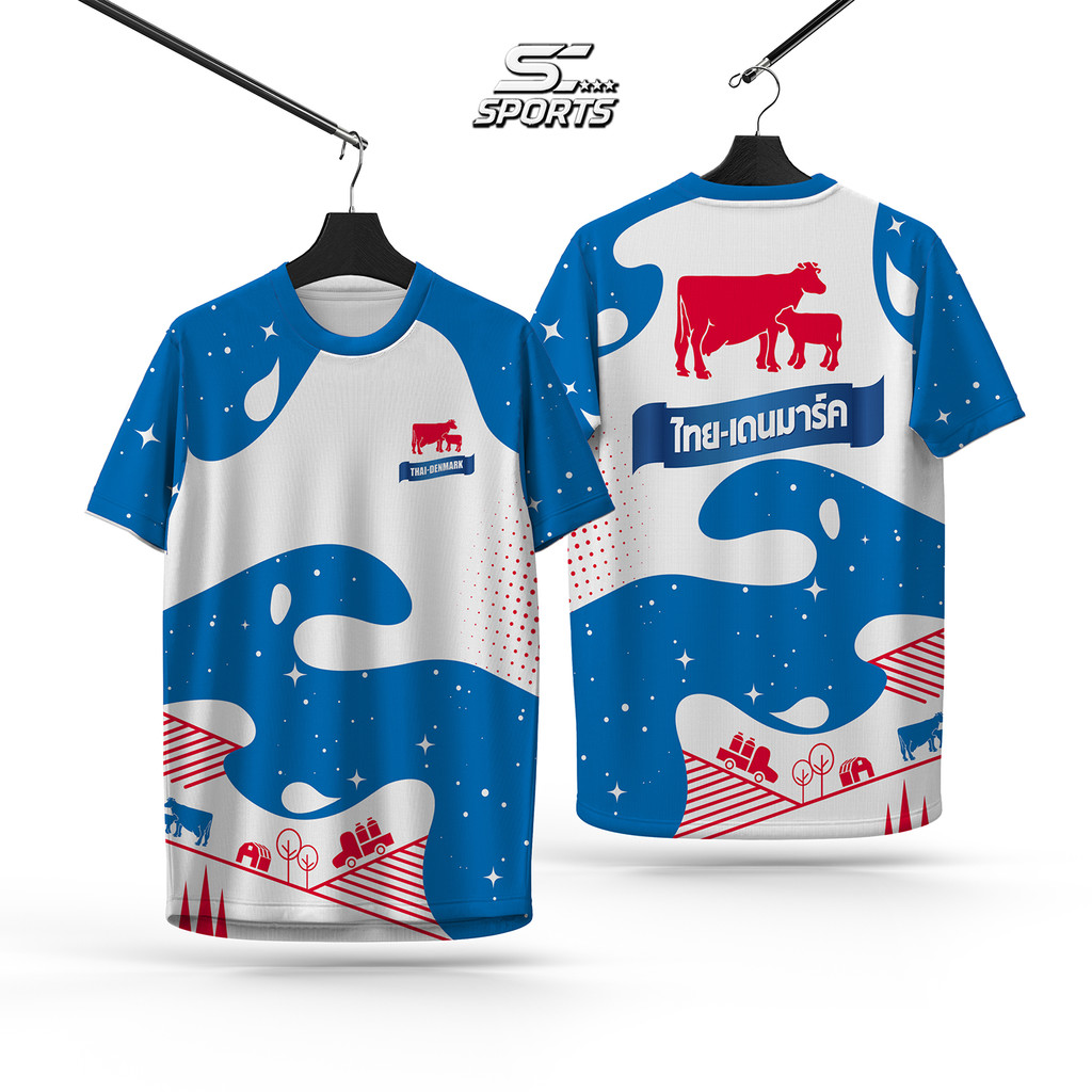 SC Sports เสื้อพิมลาย เสื้อกีฬา ลายไทยเดนมาค-น้ำเงิน งานจริงสวย คมชัดสีสดใส งานหนานุ่มลื่นใส่สบาย