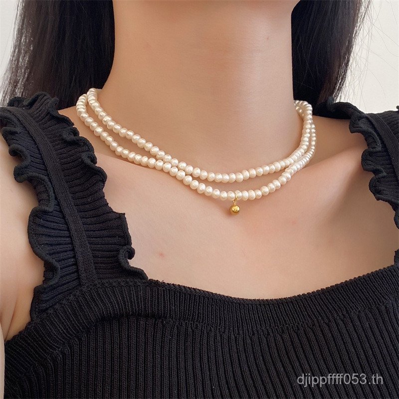 สร้อยคอไทเทเนียมสไตล์เรโทร เพียรล์เรโทรสำหรับผู้หญิง แบบคล้องคอด้านบน VS1L