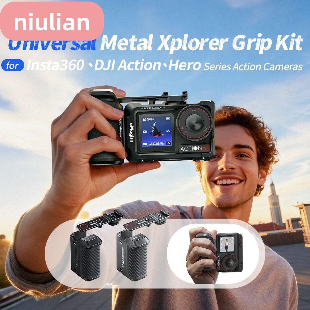 NIULIAN Xplorer Grip Kit Handle, ปุ่มชัตเตอร์อลูมิเนียม Street Grip Vlog Holder, Quick Release สําหร