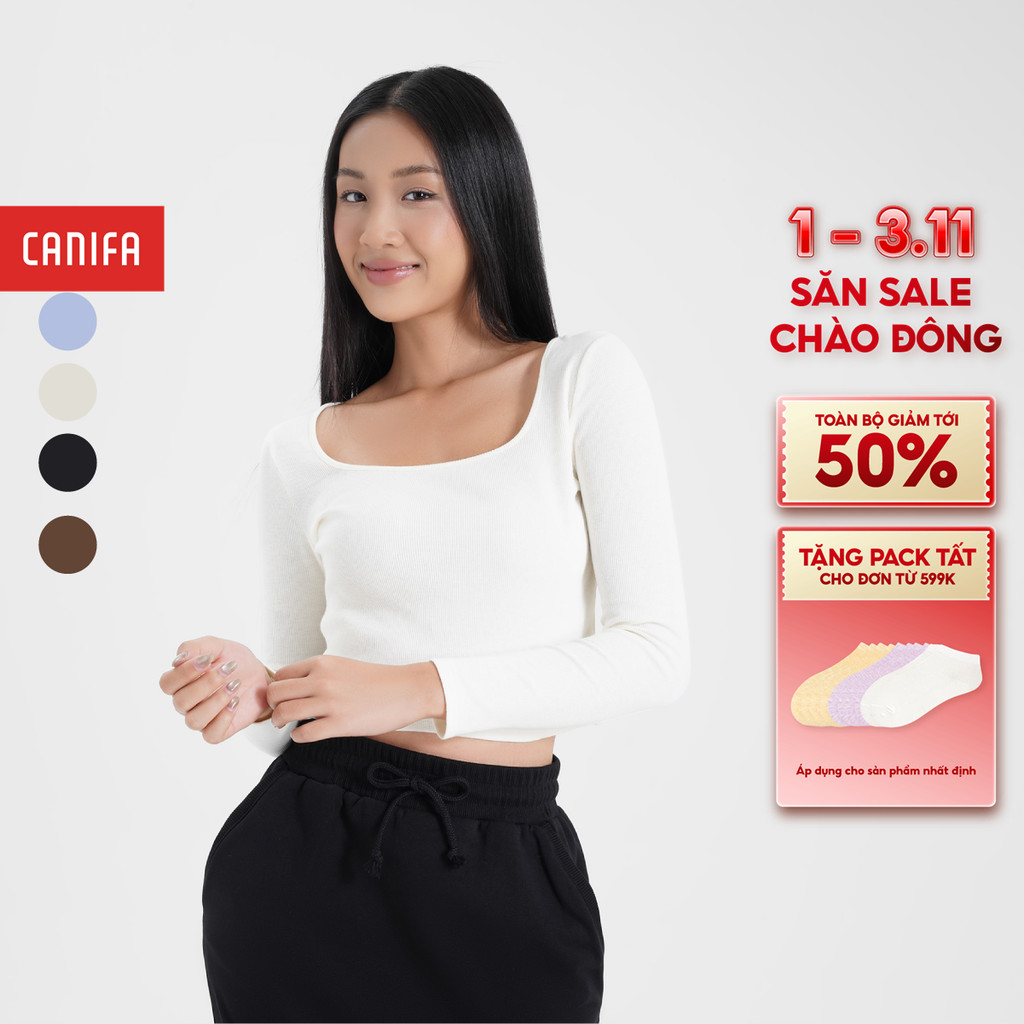 เสื้อยืดผู้หญิงคอเหลี่ยม CANIFA 6TL24W007
