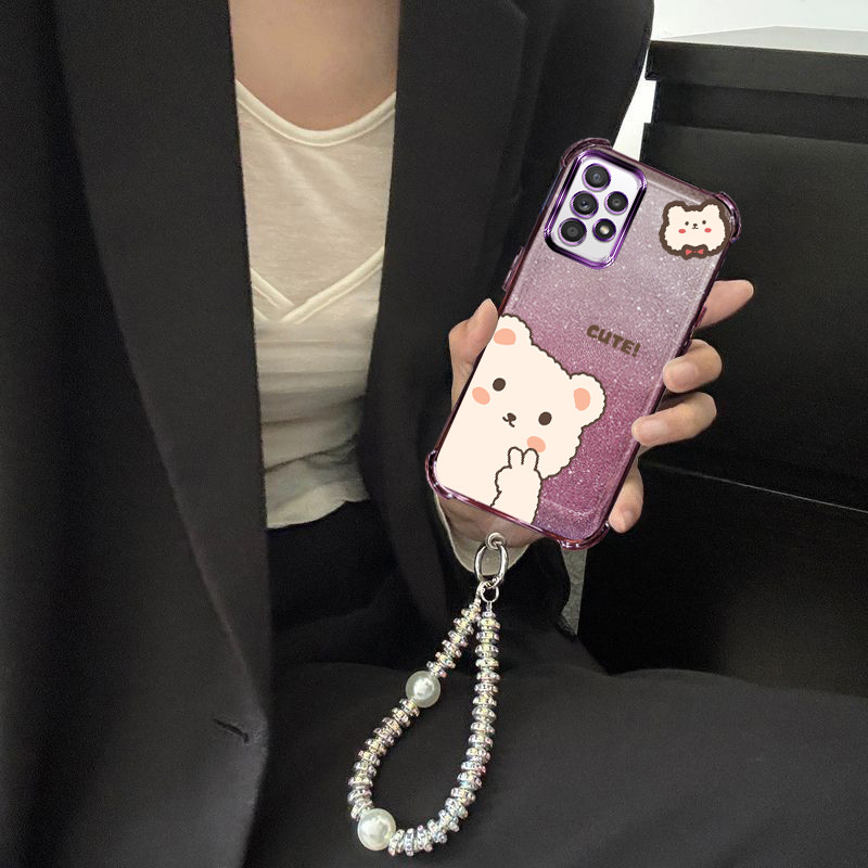 แฟชั่น Pearl สายรัดข้อมือที่ถอดออกได้ Gradient Glitter ชุบกันกระแทก Anti-knock น่ารักการ์ตูนหมีเคสโท