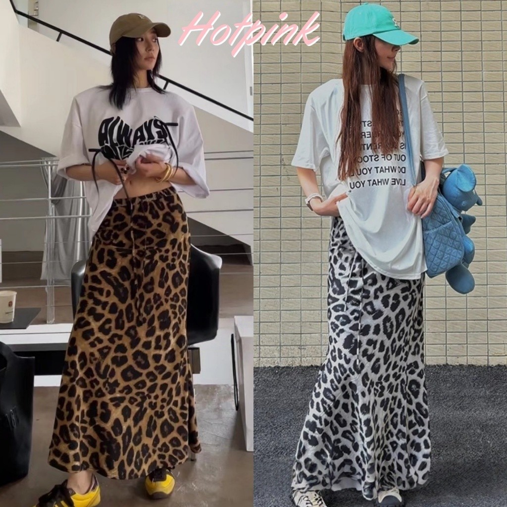 Hotpink ส่งจาก Bangkok🔥กระโปรงยาวลายเสือยาว มาพร้อมเชือกยางยืดที่เอว สวยมาก