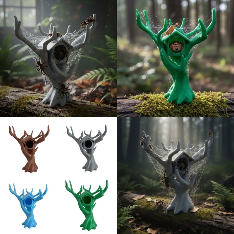 Kellnny กระโดด Spiders Shelter ถ้ําสําหรับสัตว์เลื้อยคลานถังแมลง Habitats Treehouse ซ่อน