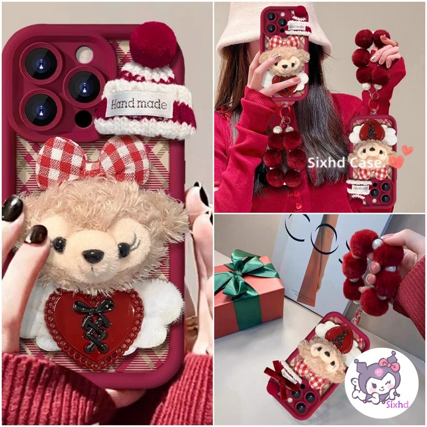 ใช้งานร่วมกับสําหรับIPhone 13 16 11 15 14 12 Pro Max 7Plus 8Plus X XR Xs Max SE 2020 เคสโทรศัพท์Matteซิลิโคนน่ารักตุ๊กตาไวน์แดงShellieMayหมวกตุ๊กตาปลอกAnti Fall Soft TPU Cover