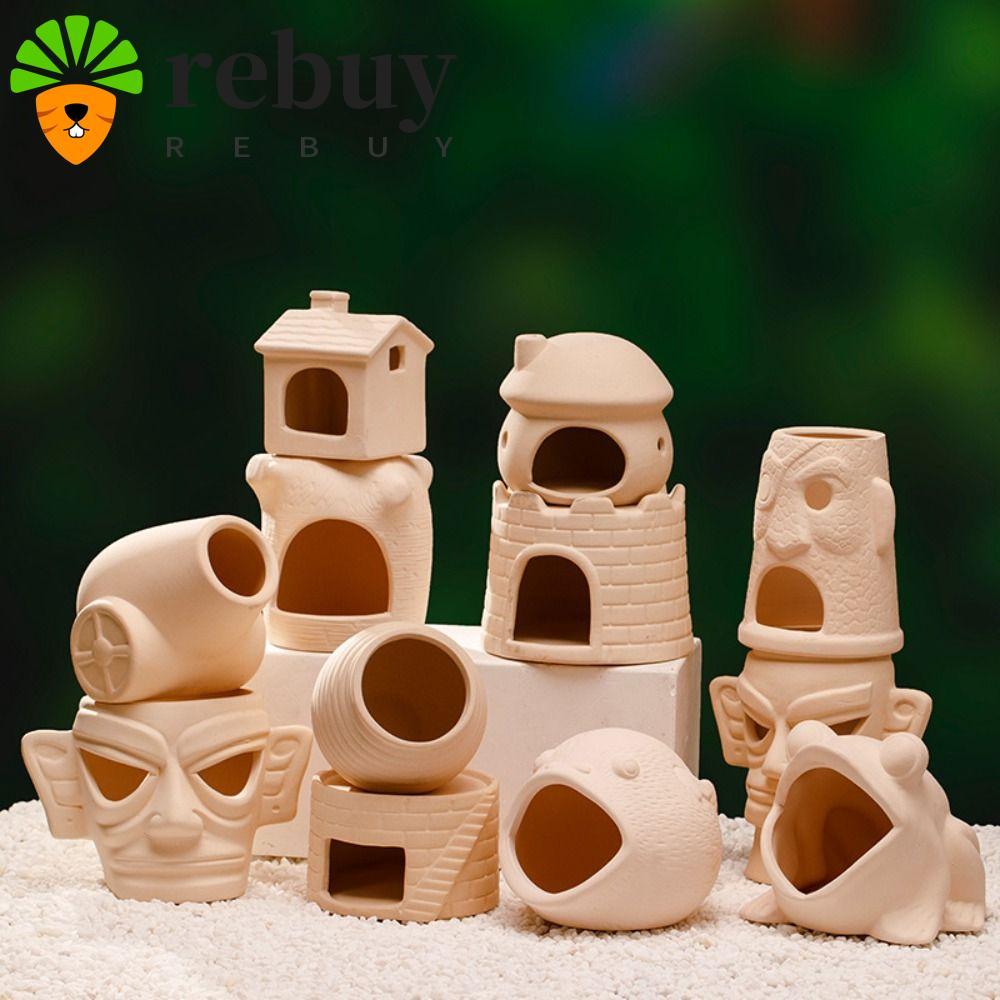 REBUY Fish Hiding Shelter, เซรามิคตกแต่ง Aquarium กุ้ง Hideaway, มัลติฟังก์ชั่ความคิดสร้างสรรค์ Multi-สไตล์เห็ดปลา Spaw Cave ภูมิทัศน์