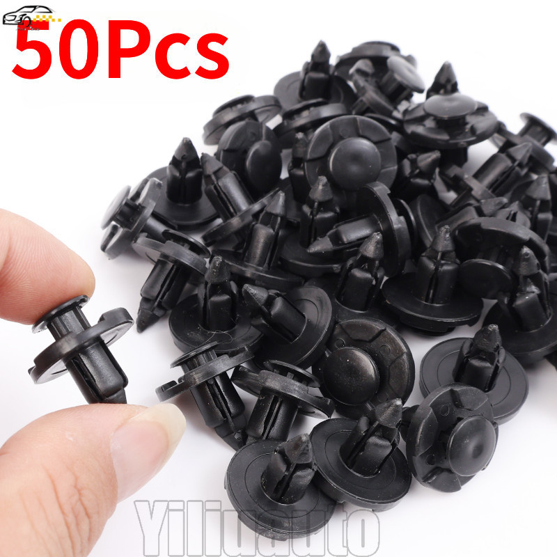 50ชิ้น8มิลลิเมตรยานยนต์บังโคลนซับสแน็ป-หมุดสีดํายึดคงที่-ตัวยึดอัตโนมัติ หมุดย้ํา คลิป-รถกันชนแผงประตูพิทักษ์ซับหัวเข็มขัดคลิป-ตนเองแตะสกรูยึด