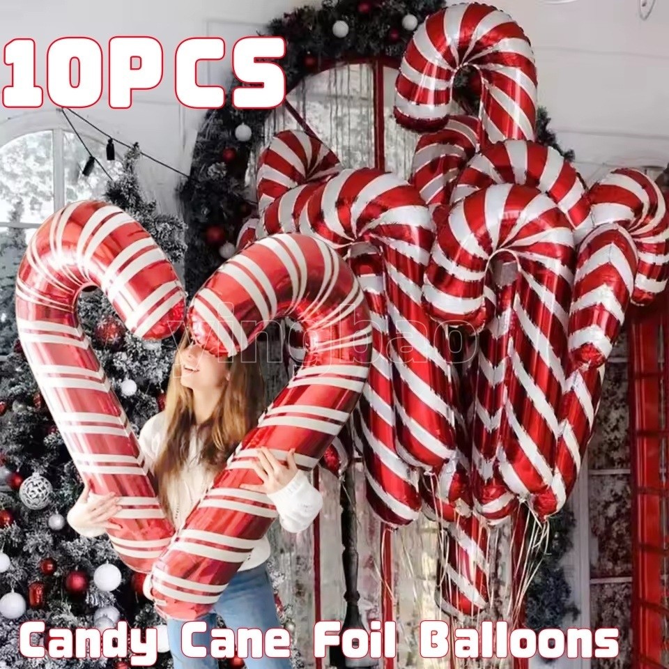 10 ชิ้น 32 นิ้วคริสต์มาส Candy Cane Stick บอลลูนสําหรับ Xmas Tree เครื่องประดับอุปกรณ์ตกแต่งบ้าน 2025 ปีใหม่ Navidad ของขวัญ