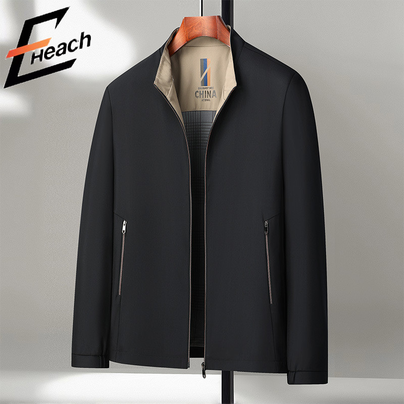 เสื้อแจ็คเก็ตหนังแกะสำหรับผู้ชาย แบบคอปก สไตล์ลำลอง