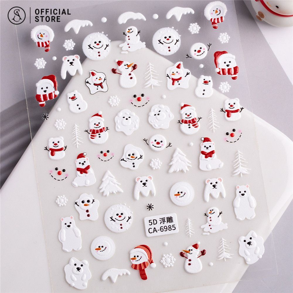 ตุ๊กตาหิมะคริสต์มาสแสนน่ารัก สติ๊กเกอร์ตกแต่งเล็บ สติกเกอร์ตกแต่งเล็บนูน