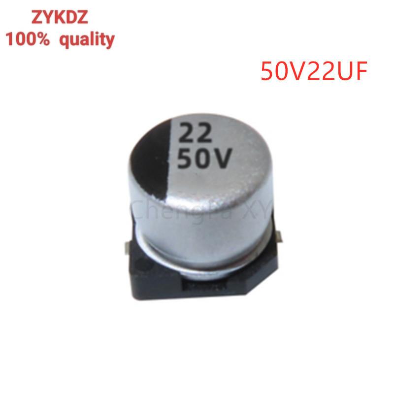 20PCS 50V22UF SMD ตัวเก็บประจุอลูมิเนียมอิเล็กโทรลีติค 22UF50V ขนาด: 6.3*5.4 มม.