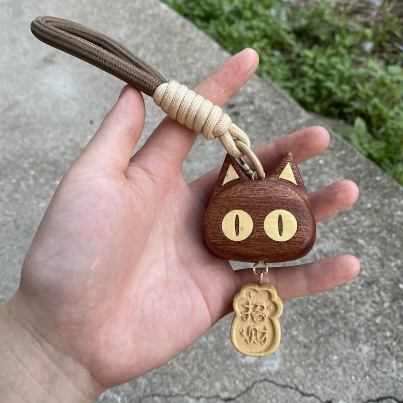 Log Cartoon Cat Lucky Car Pendant Cute Jinbao Keychain Suitcase Hanger Gift Ebony Good Luck Pendant 