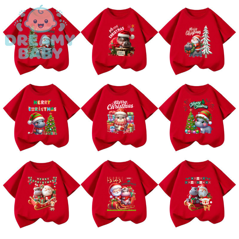 COD (Ho Chi Minh)DREAMY BABYเสื้อยืดเด็ก พิมพ์ลายลูกหมู ฮิปโป ยีราฟ Christmas A888