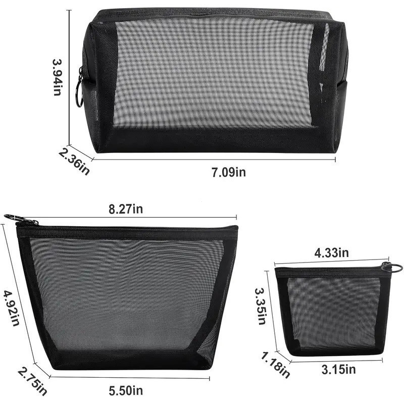 ชุดกระเป๋าเครื่องสําอางตาข่าย 3 แพ็คโดย Aosbos - Travel/On-the-Go Makeup Organizer, กระเป๋าปิดซิปขนา