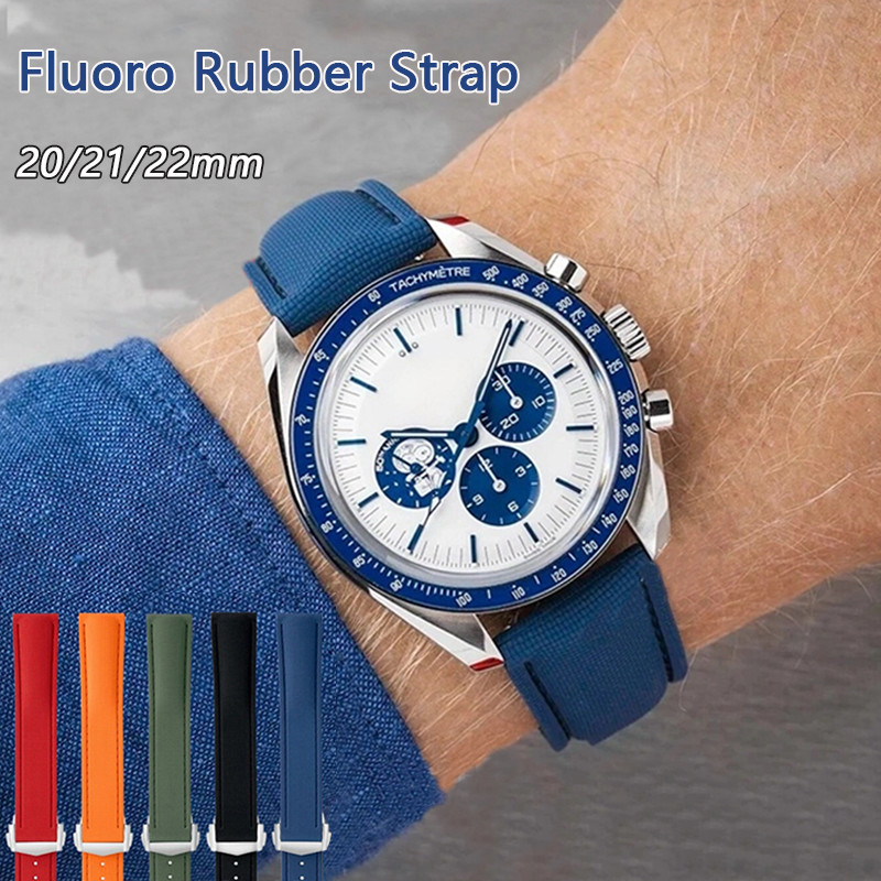 สายยาง Fluoro 20 มม.21 มม.22 มม. Quick Release หัวเข็มขัดผีเสื้อ Universal สายนาฬิกาสําหรับ Omega Speedmaster สายรัดข้อมือ