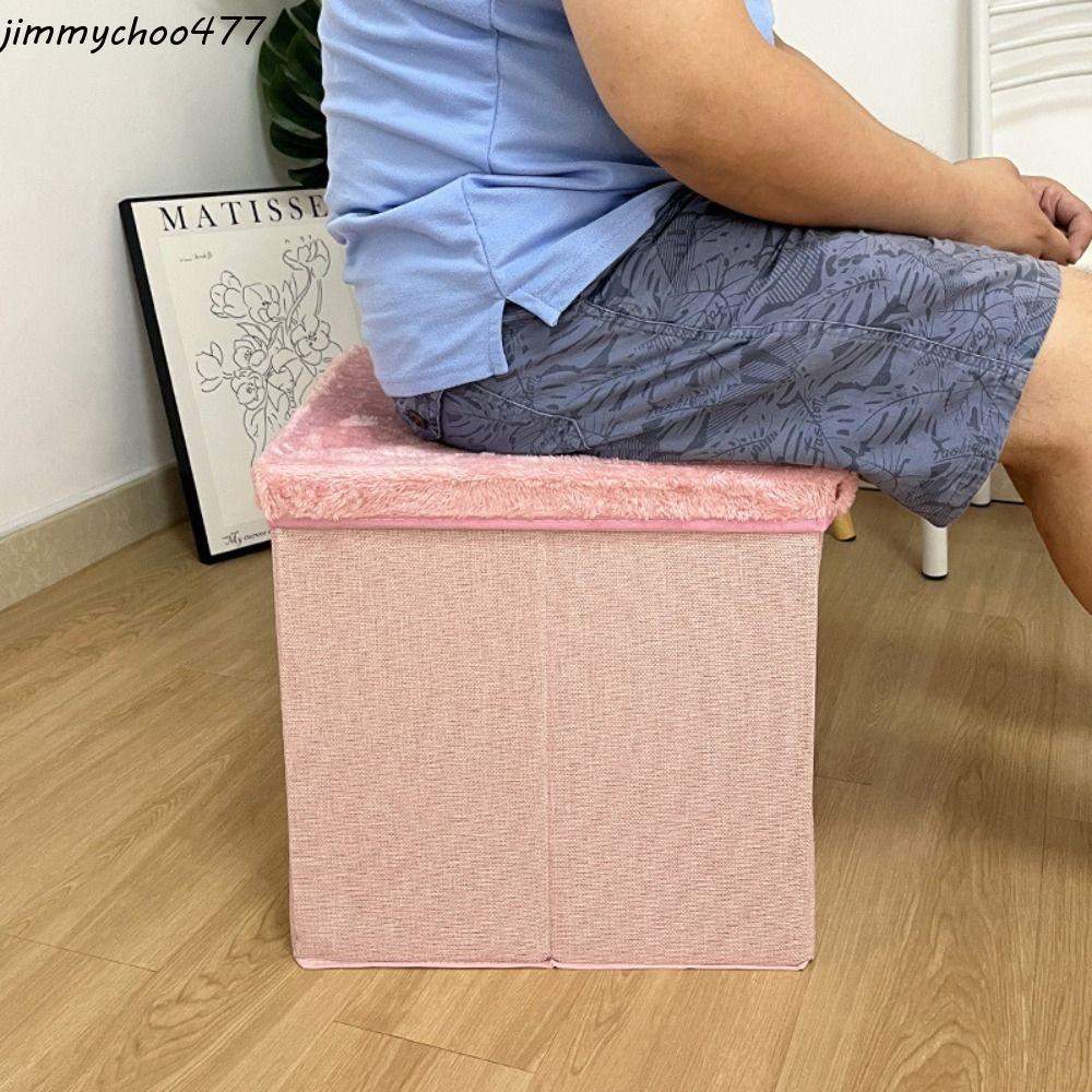 JIMMYCHOO Storage Ottoman วัสดุกํามะหยี่อเนกประสงค์ ที่นั่งพับได้ Ottoman, ประหยัดพื้นที่พับได้สีทึบ