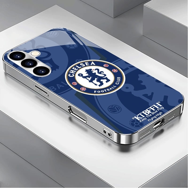 SAMSUNG เชลซีหรูหราชุบกรอบแก้วเคสโทรศัพท์สําหรับSamsung Galaxy S22 S23 S24 S25 Ultra A22 A23 A25 A33 A35 A52 A53 A54 A55 A56 A70 A71 A90 ฝาครอบโทรศัพท์