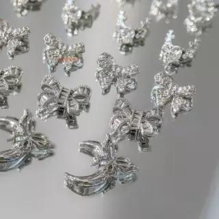 [risingmeup] 5 ชิ้นเล็บ Charms Bow Knot โลหะ 3D ตกแต่งเล็บ Silvery อุปกรณ์เสริมโลหะผสม Rhinestone เครื่องประดับเล็บ Salon ใหม่