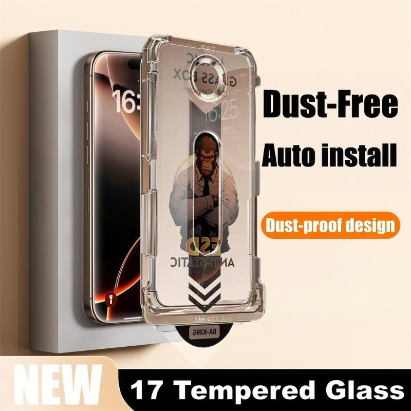 ใหม่ฝุ่นออกแบบ17 Series Quickติดตั้งกระจกนิรภัยสําหรับIPhone 17ProMax 17Air 12 13 14 15 16 17 Pro Max 14/15/16 Plus HDป้องกันหน้าจอAnti-Peepฝุ่นฟรีติดตั้งกล่อง