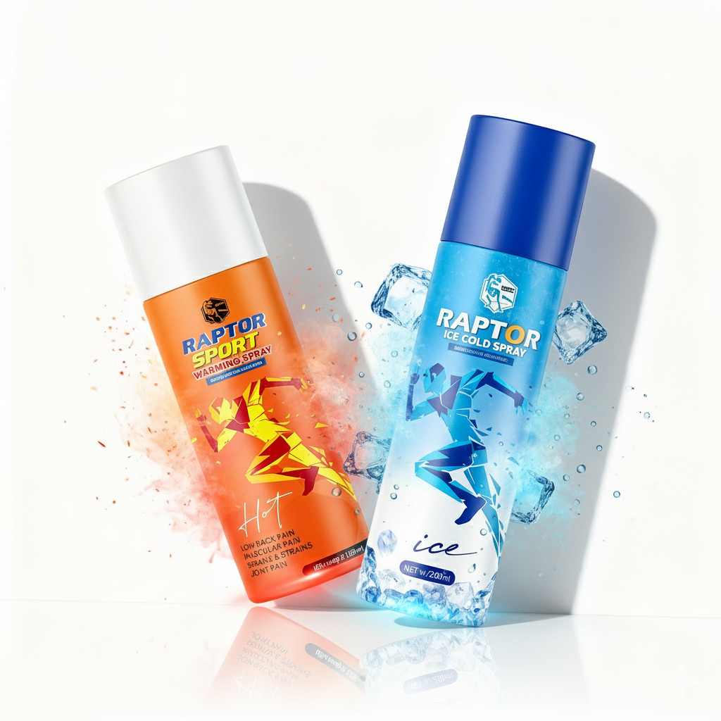 RAPTOR DUAL ACTION สเปรย์สูตรร้อน และ เย็นแบบแพ็คคู่ บรรเทาปวด ให้ความคล่องตัว