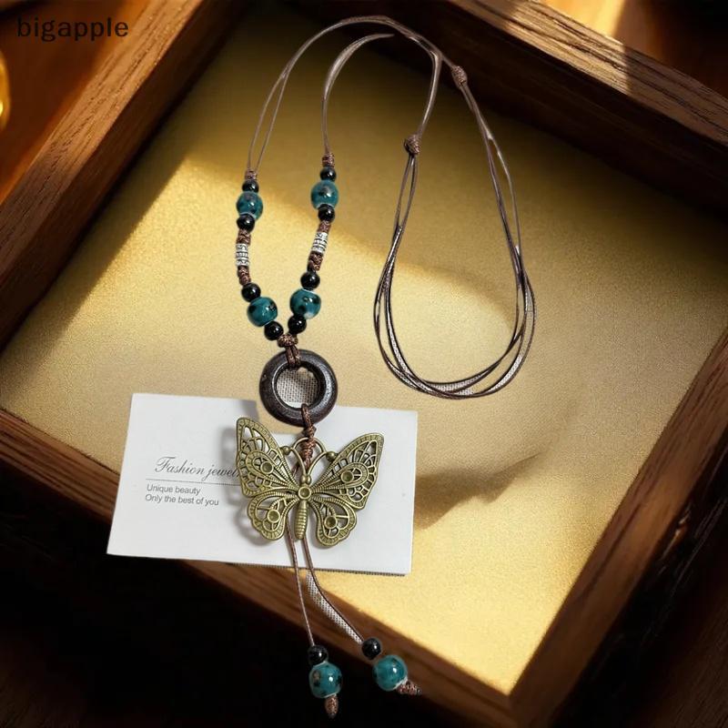 Bigapple Vintage Bohemian สไตล์สร้อยคอสําหรับสาวสไตล์ชาติพันธุ์เซรามิคผีเสื้อจี้สร้อยคอเครื่องประดับ