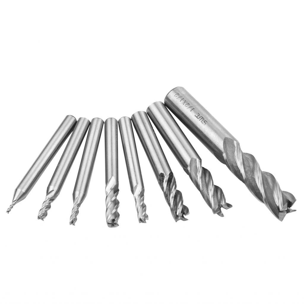Weytoll 8 ชิ้น Solid Milling End Cutter เจาะ Bits 1/16-1/2 4 ขลุ่ยเหล็กความเร็วสูง Mill ชุด HSS Slot