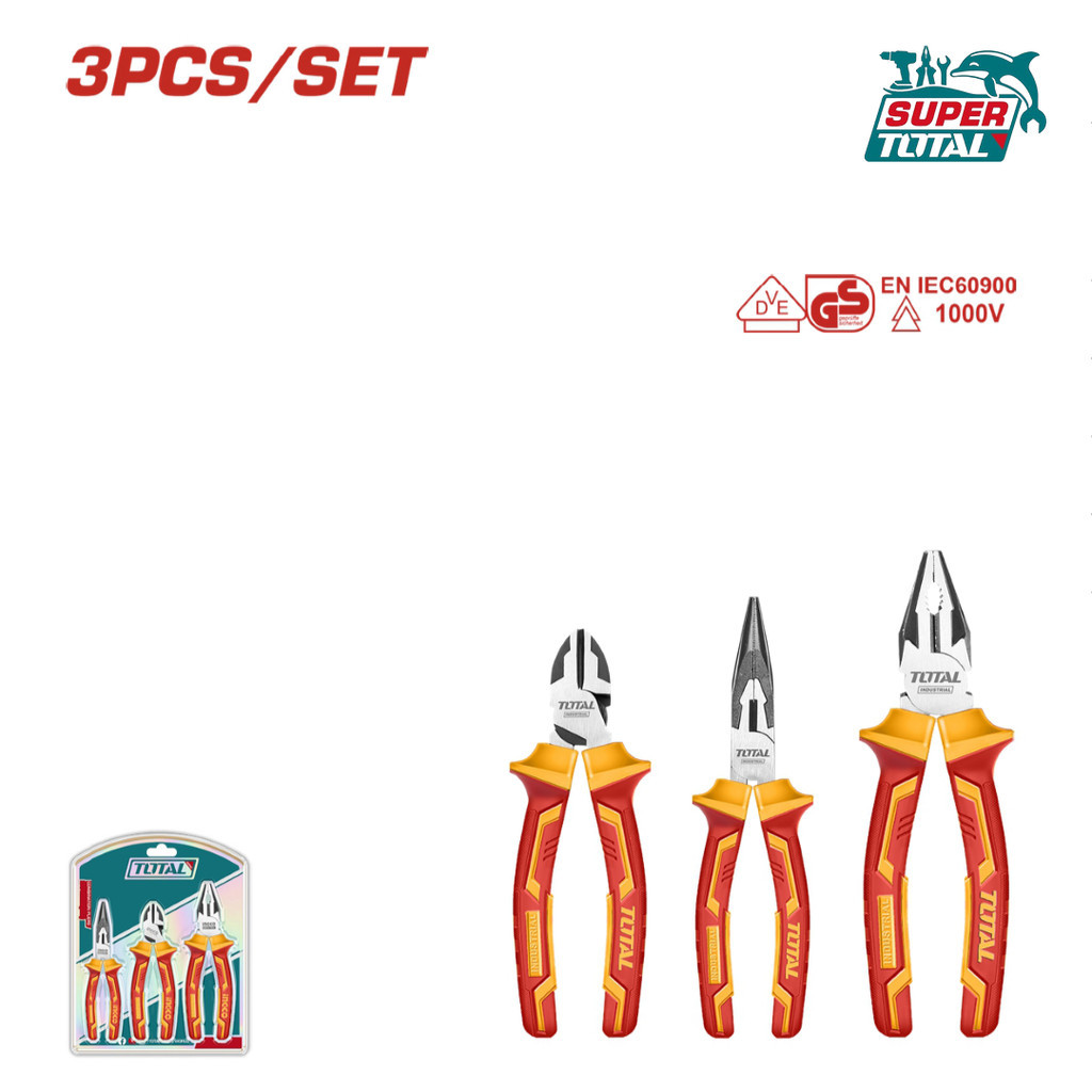 [ TOTAL ] (THT2K0302) ชุดคีมฉนวน 3 ชิ้น 1000V VDE เครื่องมือความปลอดภัยไฟฟ้าได้รับการรับรอง