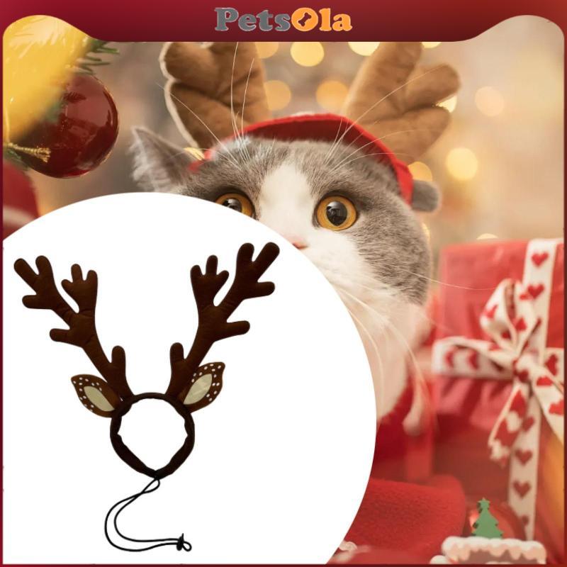 PETSOLA ที่คาดผมสุนัขกวางเรนเดียร์คริสต์มาส,เทศกาล,ที่คาดผมเขากวางคริสต์มาสลูกสุนัข,ที่คาดผมเขากวางกวางเรนเดียร์สําหรับสัตว์เลี้ยง,ปาร์ตี้คริสต์มาส