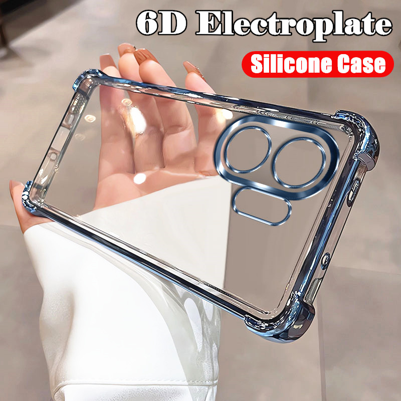 สําหรับ Vivo X200 FE V2503 ขอบซิลิโคนอ่อนนุ่มชุบเคสเยลลี่เกรดทหารป้องกัน Clear Anti-yellowing ฝาครอบ