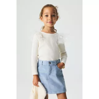 H&M(เอชแอนด์เอ็ม) เสื้อผ้าฝ้ายตกแต่งด้วยผ้าตาข่าย Girls Tulle-detail cotton top 1319457_1