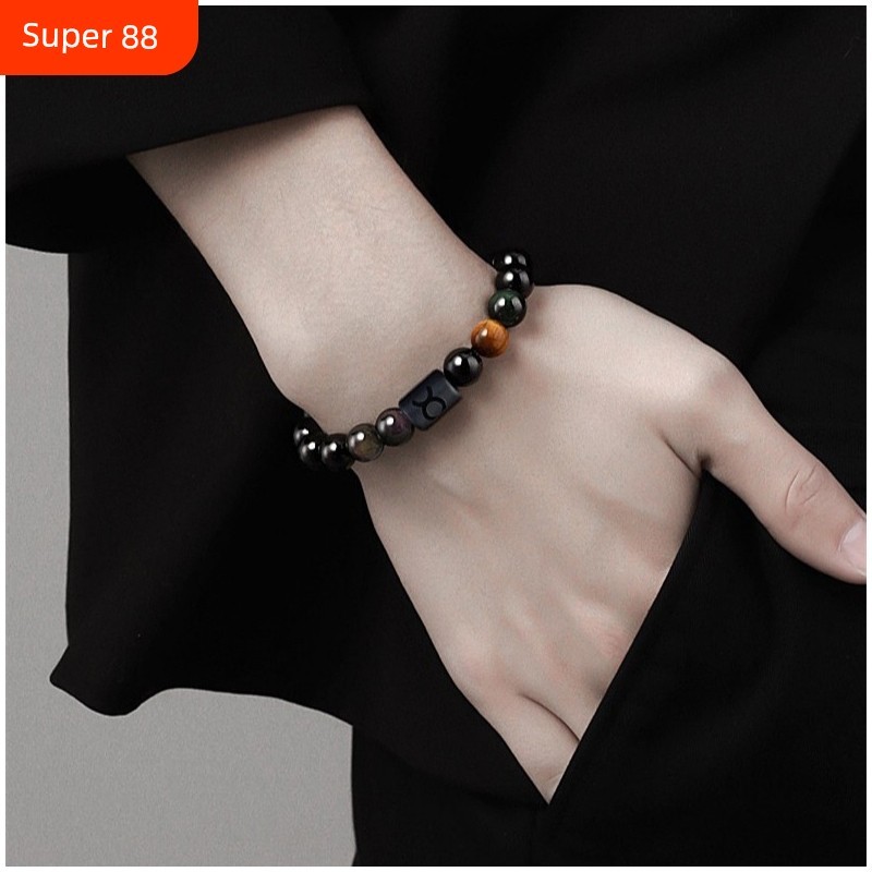 กําไลข้อมือ coquette bracelet สิบสอง Constellation Obsidian ins Niche Men Bracelet